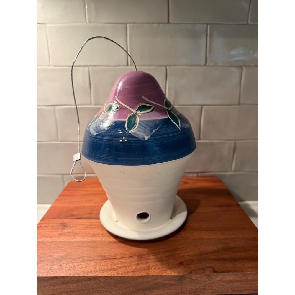 Vintage BirdWorks Ceramic Bird Feeder, Hand Painted Hanging Pottery